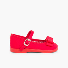 Canvas Mary Janes Cobbler Bow Red