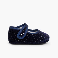 Velvet Baby Mary Janes with Sparkles Navy Blue