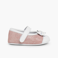 Shiny Baby Mary Janes in Nappa and Leather with loop fasteners Pink