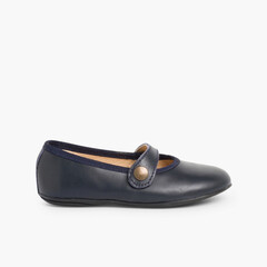 Girls Colourful Leather Mary Janes Navy Blue