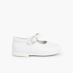 Girls Buckle Up Leather Mary Janes White