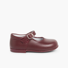 Girls Buckle Up Leather Mary Janes Burgundy