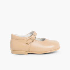Girls Buckle Up Leather Mary Janes Camel