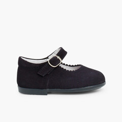 Girls Buckle Up Suede Mary Janes Navy Blue