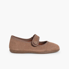 Girls Suede loop fasteners Mary Jane Shoes Taupe