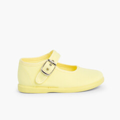 Girls Buckle Up Canvas Mary Janes Lemon yellow