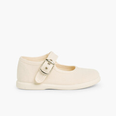 Girls Buckle Up Canvas Mary Janes Off-White