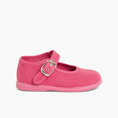 Girls Buckle Up Canvas Mary Janes Raspberry