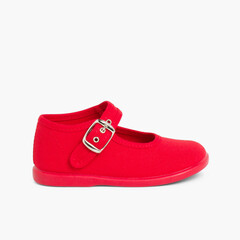 Girls Buckle Up Canvas Mary Janes Red