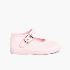 Girls Buckle Up Canvas Mary Janes Pink