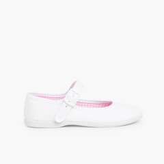 Girls Canvas Mary Jane Shoes - Large Sizes White