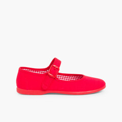 Girls Canvas Mary Jane Shoes - Large Sizes Red