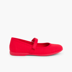 Girls Riptape Canvas Mary Janes Red