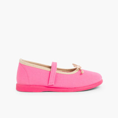 Girls Thin loop fasteners Mary Janes with Ribbon Fuchsia