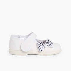 Polka Dots loop fasteners and Bow Mary Janes  White