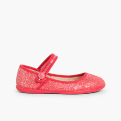Girls Metallic Linen Mary Janes with loop fasteners Coral