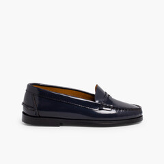 Girls’ Leather School Loafers Navy Blue