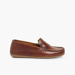 Boys Leather Mask Slip-on Loafers Brown