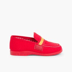 Boys Coloured Band Canvas Moccasins Red