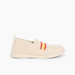 Boys Coloured Band Canvas Loafers Big Sizes Sand