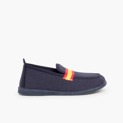 Boys Coloured Band Canvas Loafers Big Sizes Navy Blue