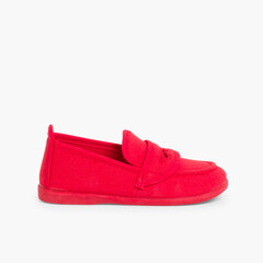 Boys Plain Canvas Loafers Red