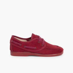 Lace-up faux suede boat shoes Burgundy