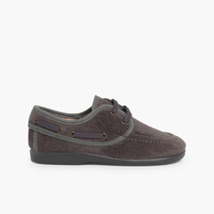 Lace-up faux suede boat shoes Grey