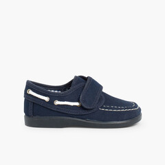 Canvas Boat Shoes loop fasteners Navy Blue