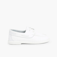 Boys Washable Leather Boat Shoes White