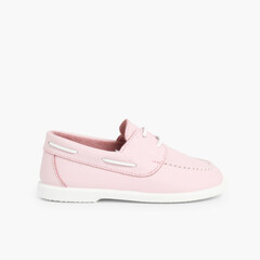 Boys Washable Leather Boat Shoes Pink