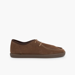 Suede deck shoes for children and adults Taupe