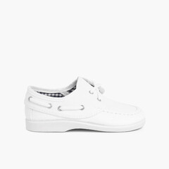 Boys Lace-Up Canvas Boat Shoes White