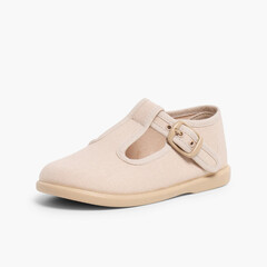 Canvas Buckle Up T-Bar Shoes Sand