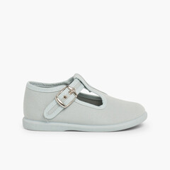 Canvas Buckle Up T-Bar Shoes Grey