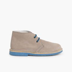 Safari Desert Boots with Coloured Laces  Grey and Bright Blue
