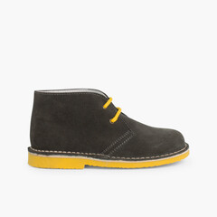 Safari Desert Boots with Coloured Laces  Grey and Mustard