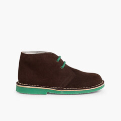 Safari Desert Boots with Coloured Laces  Brown and Green
