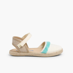 Valencia-style Fringed Sandals With loop fasteners Aquamarine