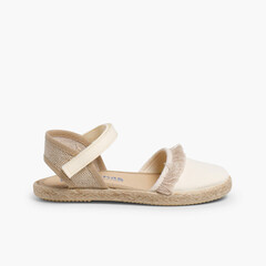 Valencia-style Fringed Sandals With loop fasteners Beige
