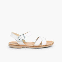 Plain Crossed Strap Flat Sandals White