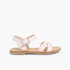 Plain Crossed Strap Flat Sandals Pink