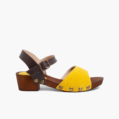 Suede Sandals Wood-like Soles Yellow