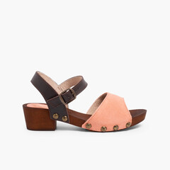 Suede Sandals Wood-like Soles Salmon