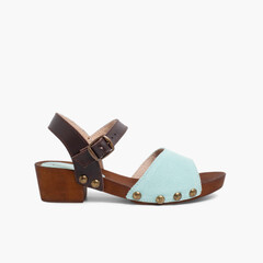 Suede Sandals Wood-like Soles Mint Green