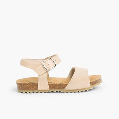 Leather and Suede Sandals with Buckles Beige