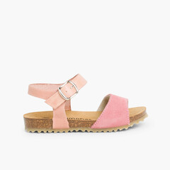 Leather and Suede Sandals with Buckles Pink
