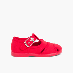 Boys Canvas T-bar Sandals Red