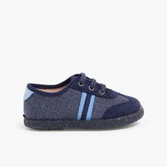 Faux suede herringbone trainers two laces Deep Blue