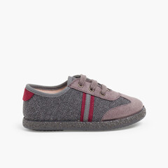 Faux suede herringbone trainers two laces Burgundy